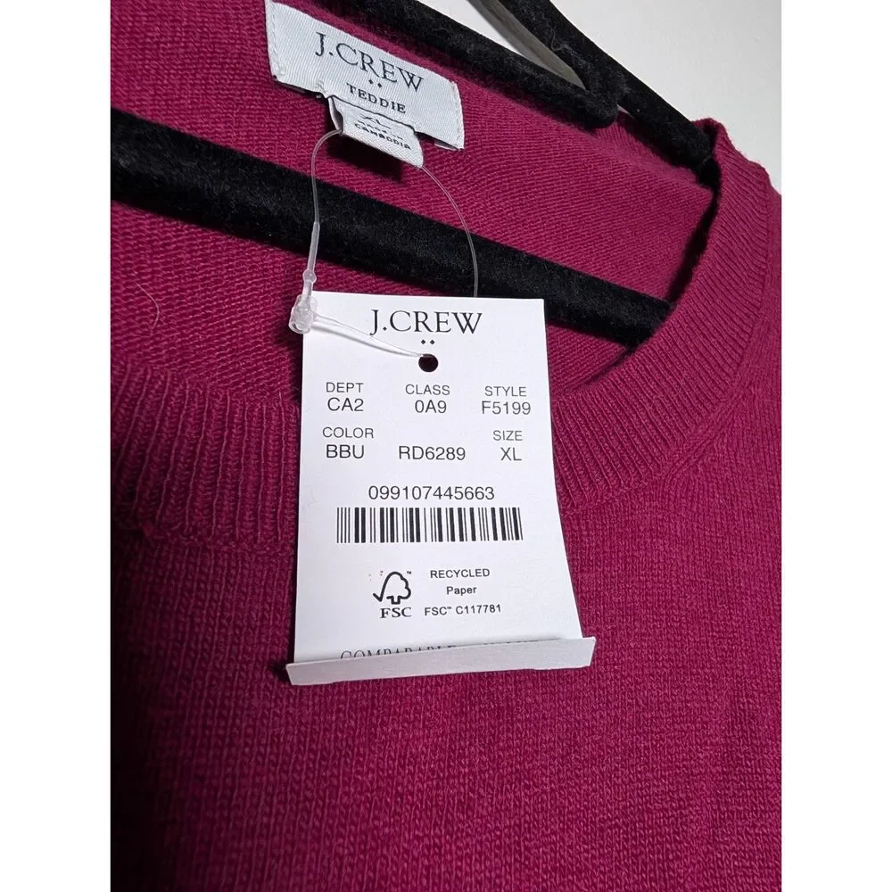 J.Crew Teddie Merino Wool Blend Sweater XL Pink Crewneck Lightweight Knit NWT